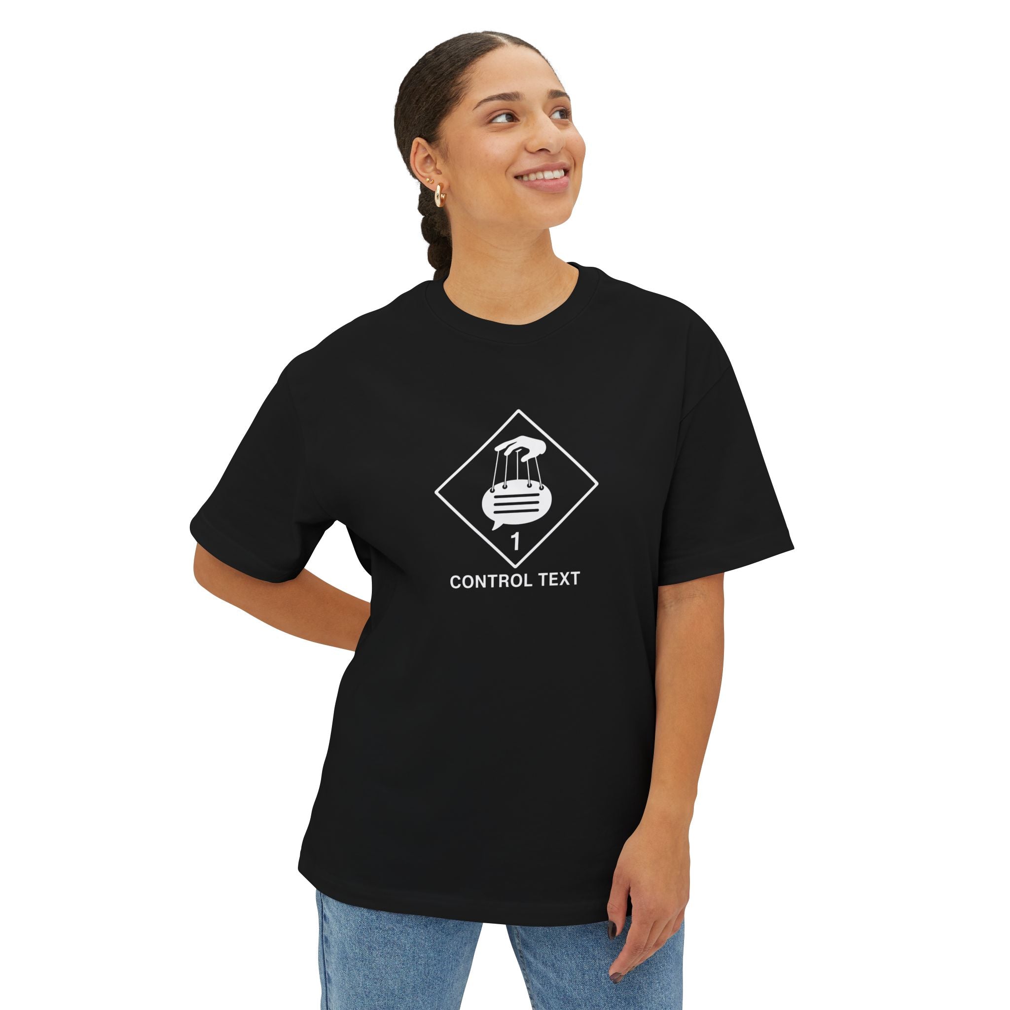 Control Text Hazard Symbol Tee — Minimalist Sci‑Fi Graphic T-Shirt
