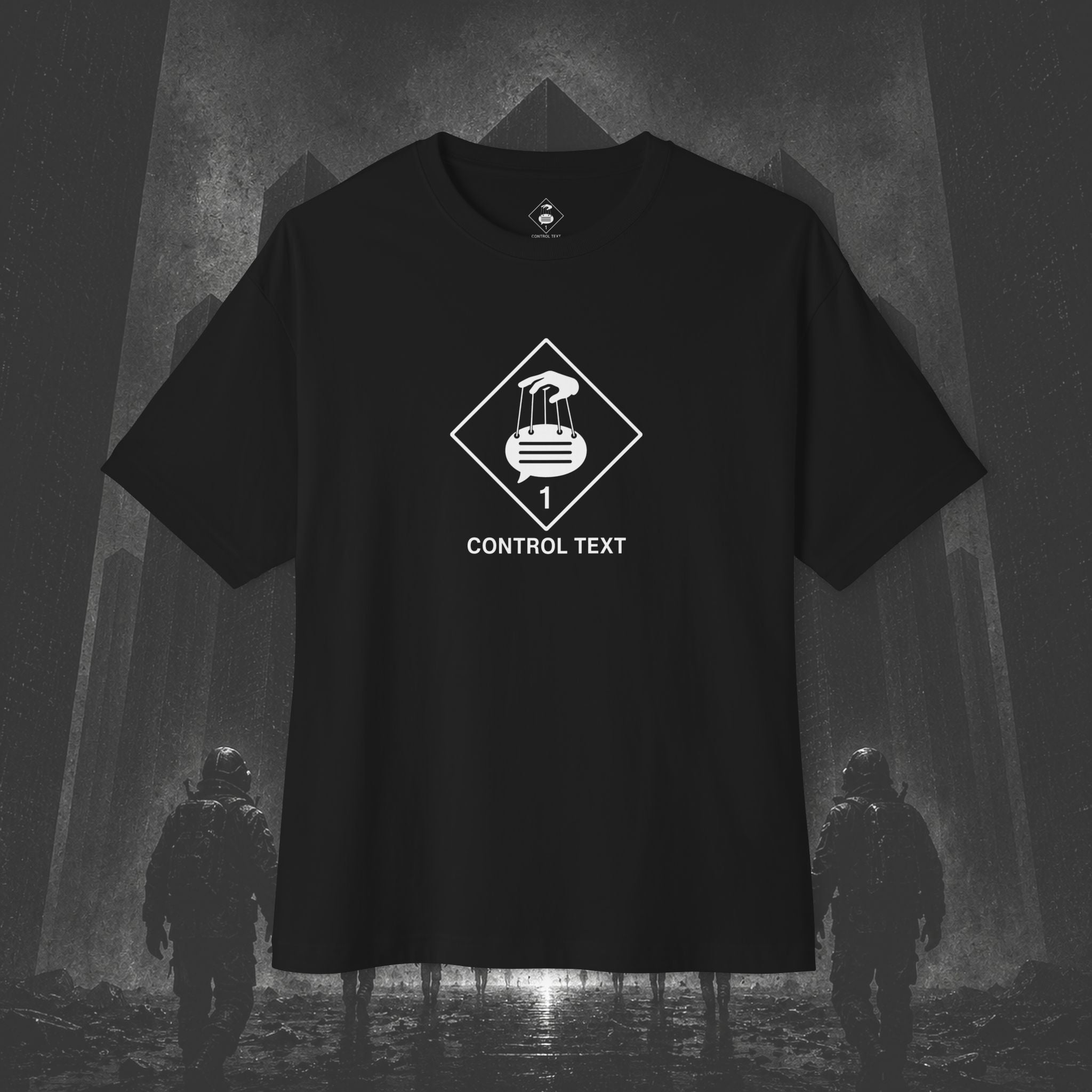 Control Text Hazard Symbol Tee — Minimalist Sci‑Fi Graphic T-Shirt